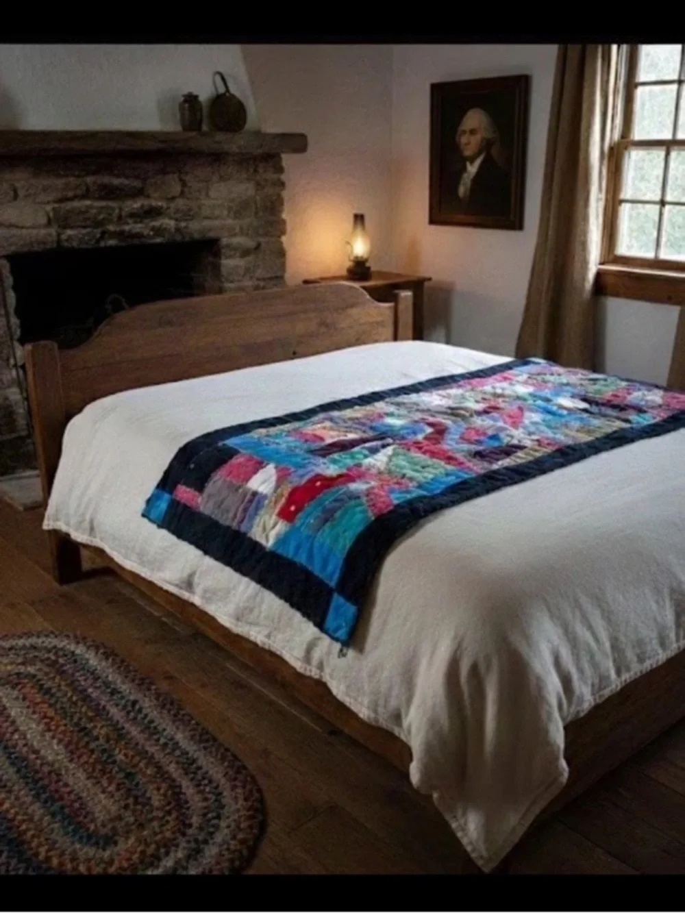 Vintage Corduroy Crazy Quilt bed runner Embroidery 33”x82” Primitive